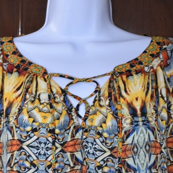 Olive Hill Boho Blouse Size Medium Long Sleeve Colorful Flowy Top Festival - Picture 6 of 16